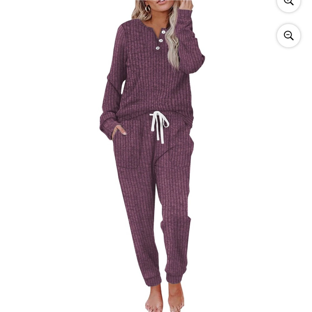 Women's Purple Ribbed Lounge Set